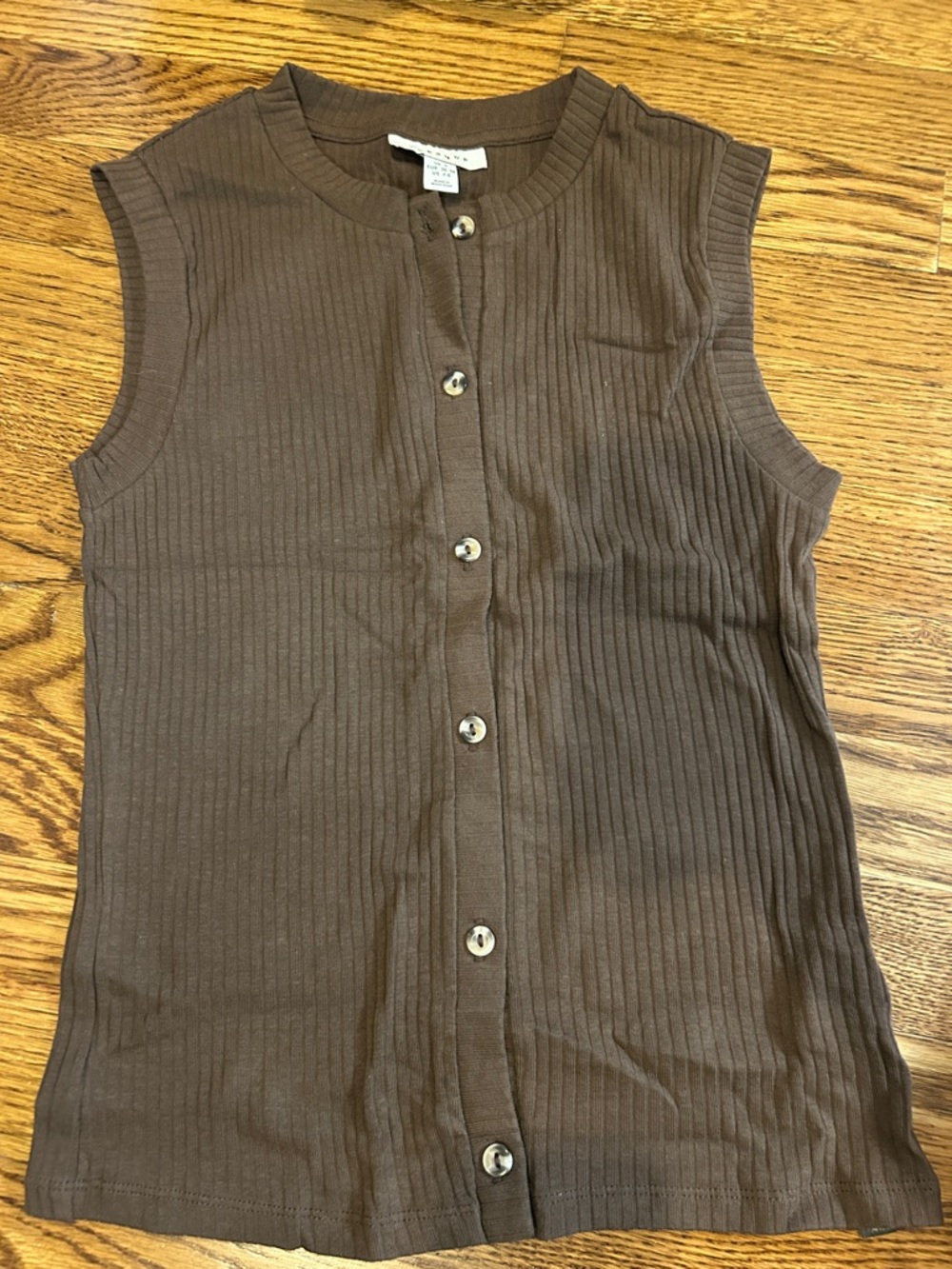 Topshop Brown Ribbed Button-Front Knit Tank